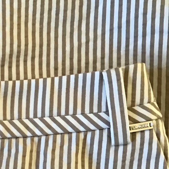 St. John Blue and White Striped Straight Leg Pants - Picture 5 of 5